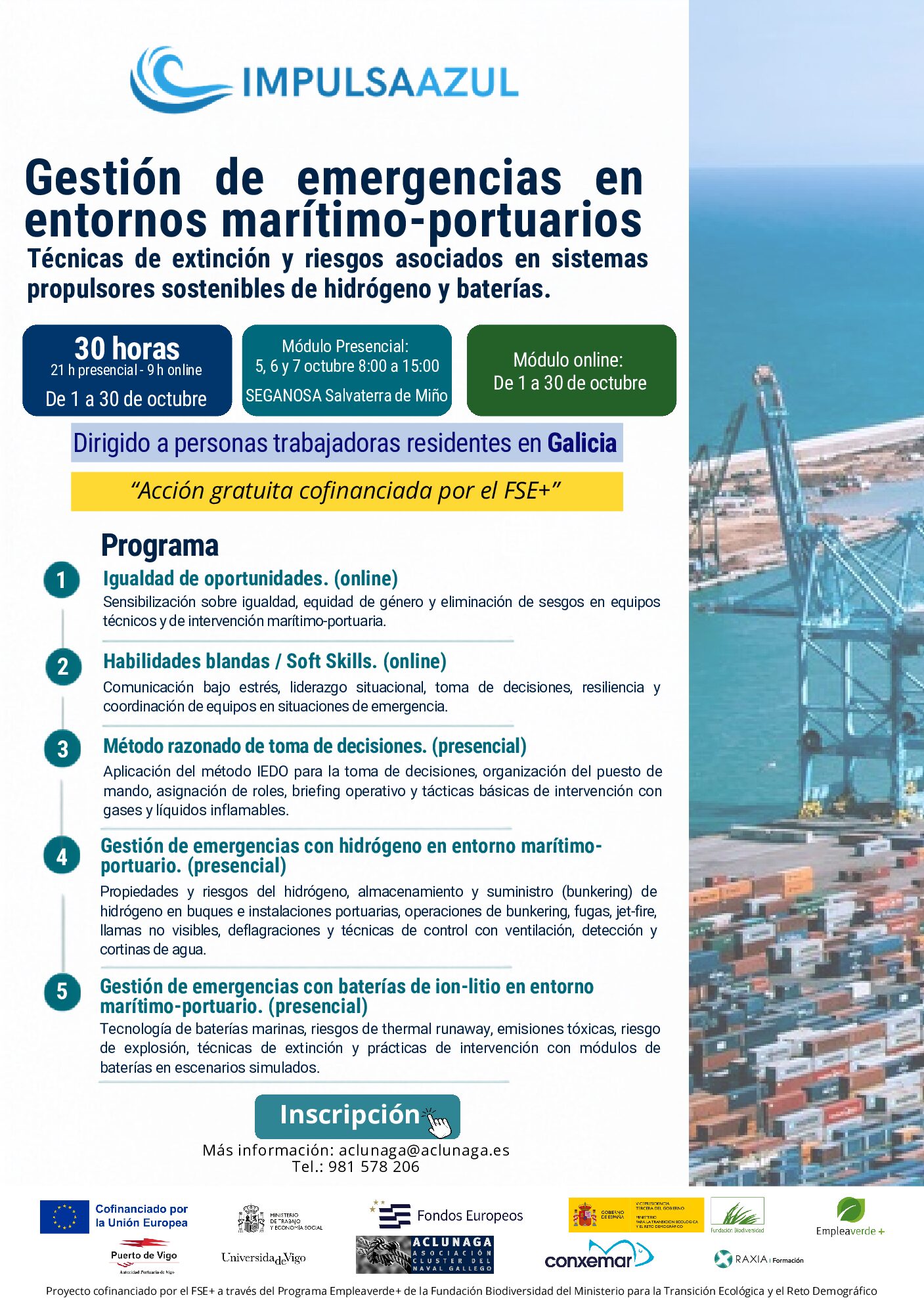 Gestión de emergencias en entornos marítimo-portuarios. Técnicas de extinción y riesgos asociados en sistemas propulsores sostenibles de hidrógeno y baterías